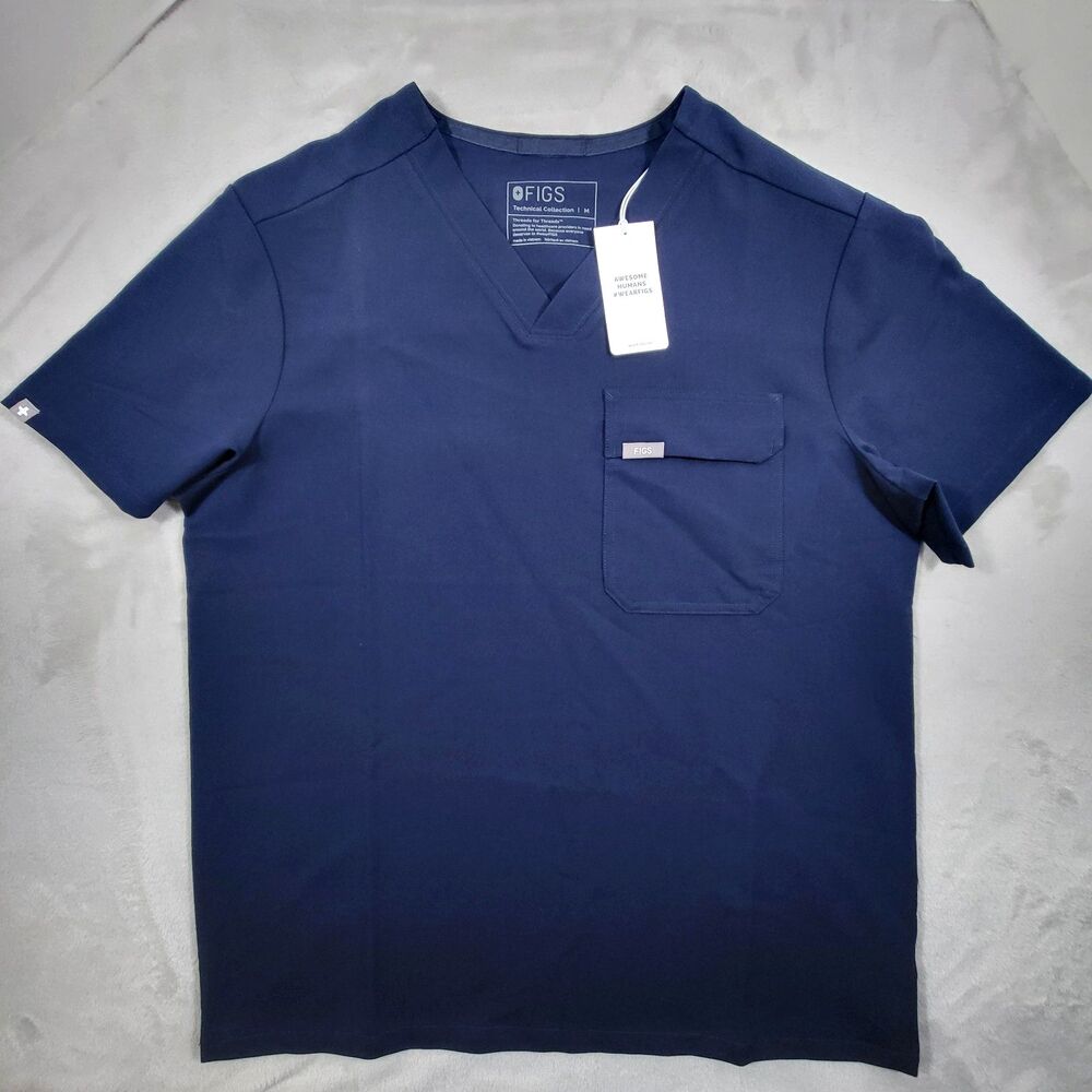 FIGS Classic Leon Cargo Scrub Top Mens Medium Blue NWT